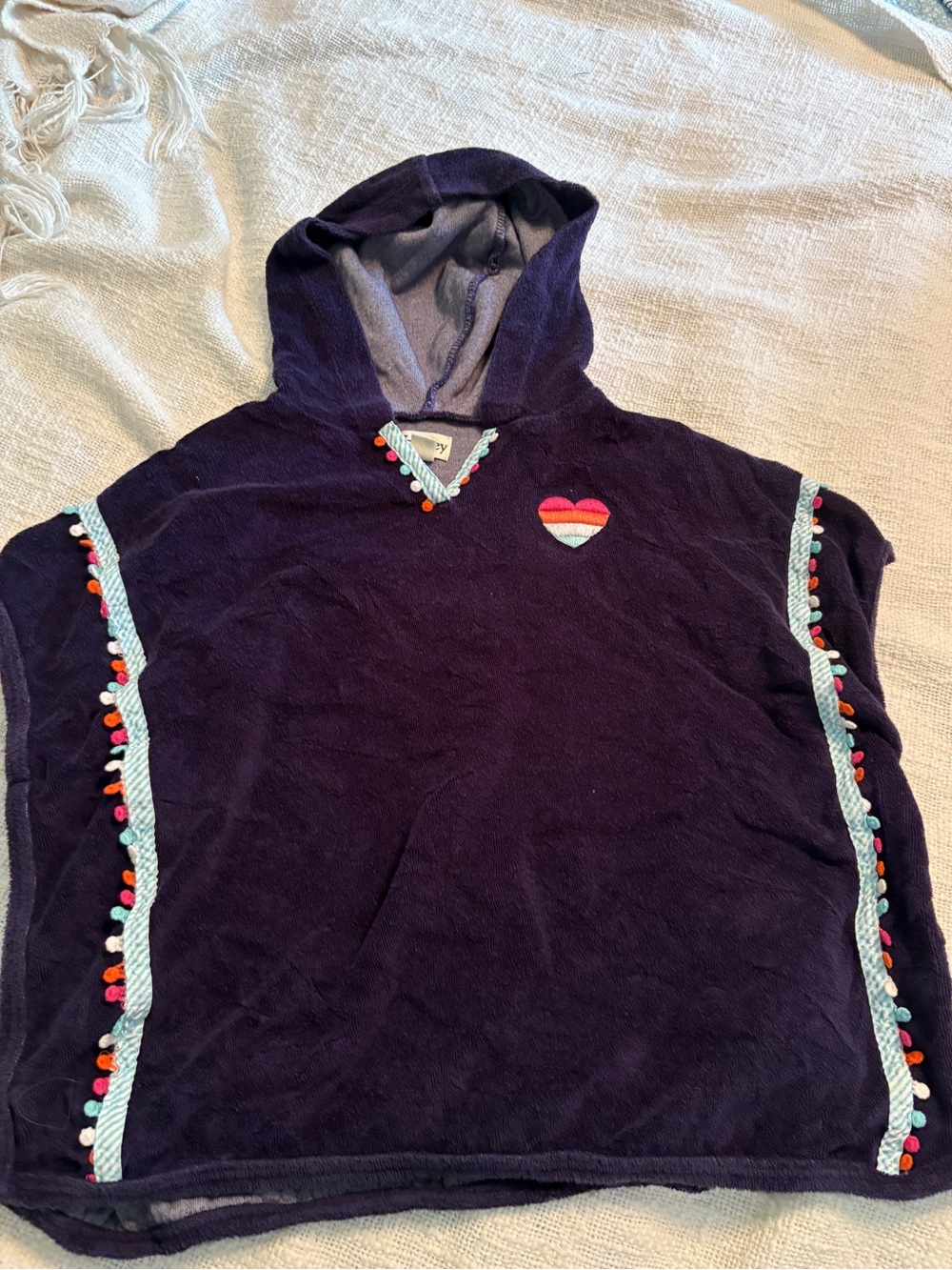Hatley Navy Hooded Kids Swim Coverup with Rainbow Heart
